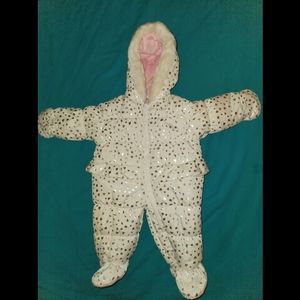 Little Me White with Silver Hearts 6-9 month Onesie Footie jacket hoodie
